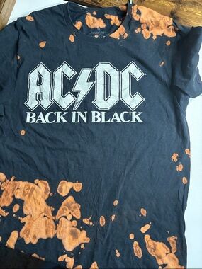 AC/DC Black Tee with Orange Bleach Splatter